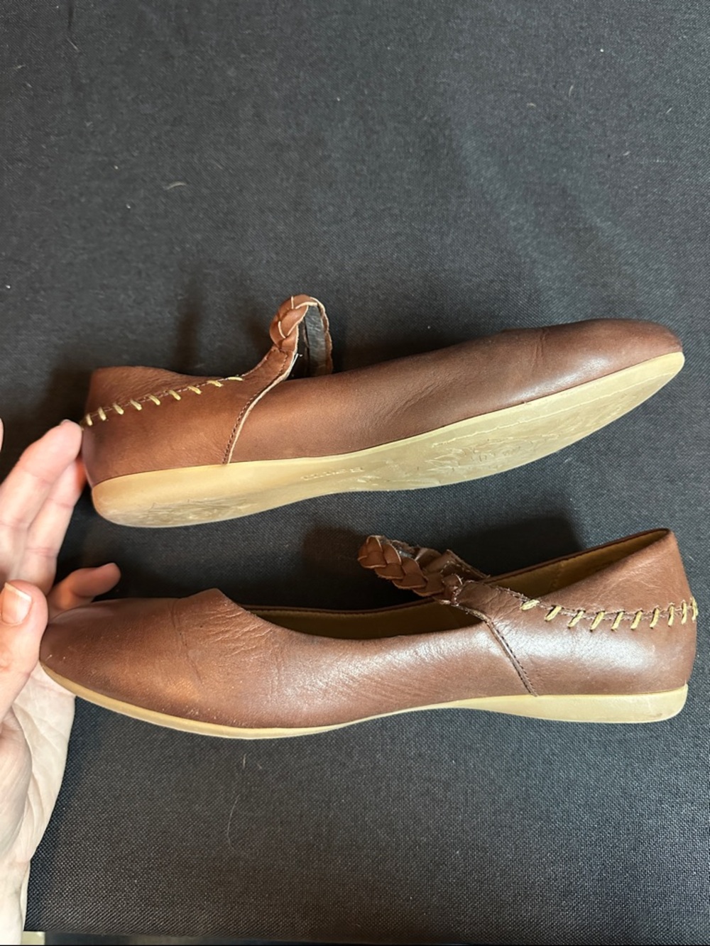 Born Brown Leather Braided Strap Mary Jane Flats - Picture 4 of 8